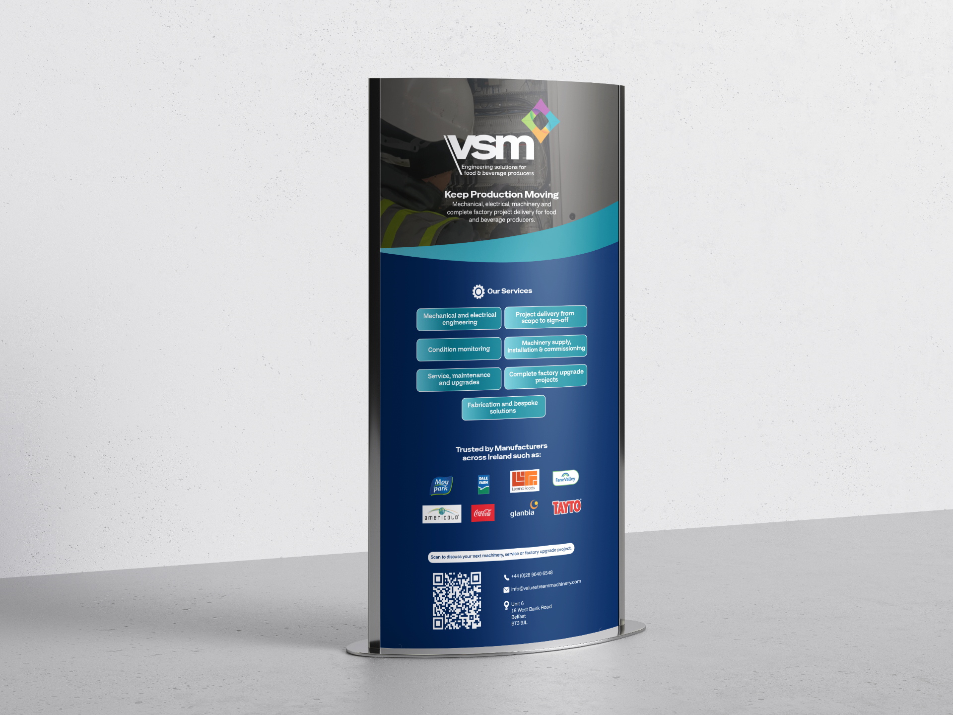 VSM pop-up banner stand designed by Sav Cattura